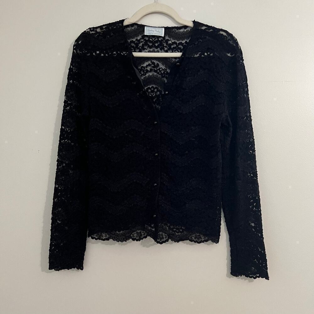 Hanky Panky Black Lace Button Front Cardigan Scalloped Hem